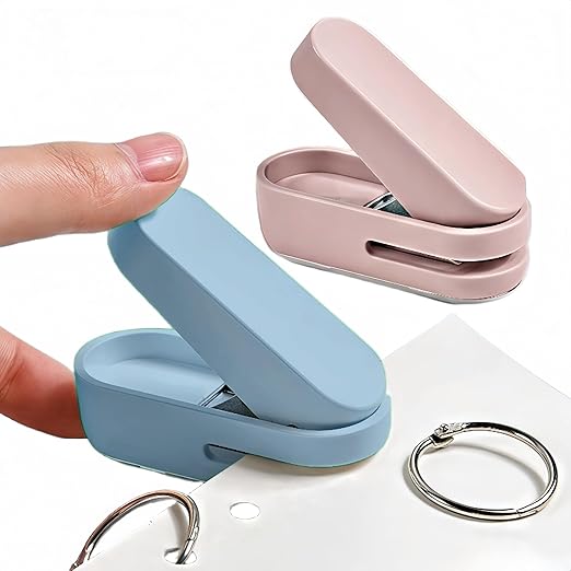 Magnoloran 2 Pack Single Hole Punch, 1/4 inch Mini Small Hole Puncher Heavy Duty Paper Hole Puncher Small Hole Punch One Hole Puncher for Crafts Paper Cards Tags Scrapbook-Blue&Pink-DeskLoop Office