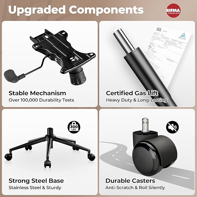 ovios Home Office Chair, Mid-Century Modern Faux PU Leather Chairs with Lumbar Support Comfy Thick Cushion, High Back Ergonomic Swivel Rolling Executive Armchair (Dark Brown, PU Leather)-DeskLoop Office