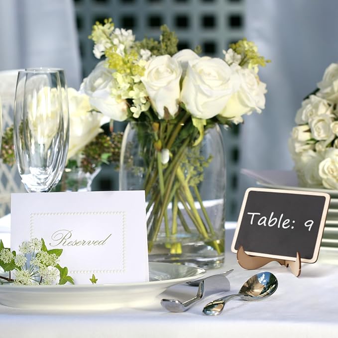 12 Pcs Rectangle Mini Chalkboard Signs, Small Chalkboard Labels with Easel Stand, Wooden Blackboard for Table Numbers, Food Signs, Wedding Signs, Place Cards and Party, 1 Liquid Chalk