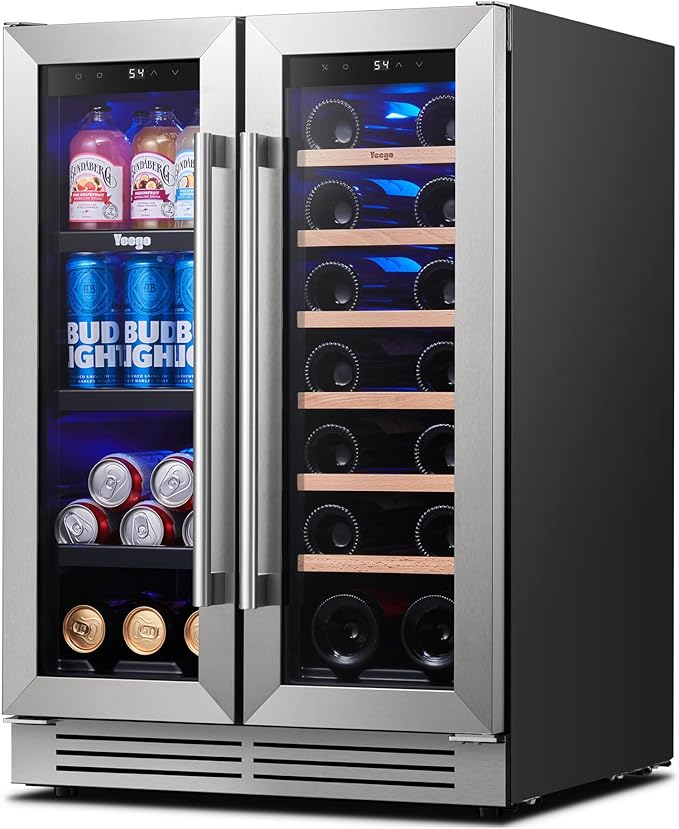 Yeego Wine & Beverage Refrigerator, 24 Inch 60 Cans and 20 Bottles Dual Zone Wine Cooler with Glass Door, 36-72°F Drink Cooler for Built-in or Freestanding, For Kitchen,Bar or Office-DeskLoop Office
