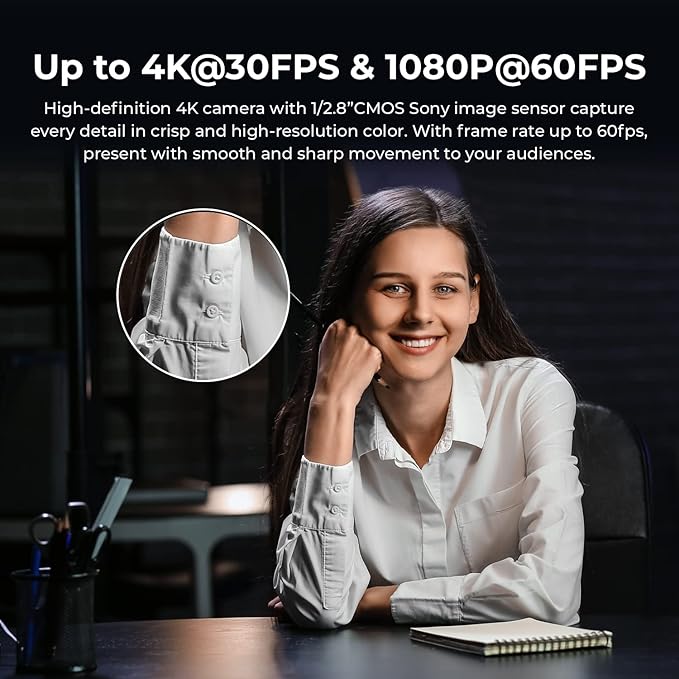 OBSBOT Meet AI-Powered 4K Webcam, AI Framing & Autofocus, Webcam with Microphone, Background Bokeh, 60 FPS, HDR Low-Light Correction, Beauty Mode, Webcam for PC, Streaming, Conference, Gaming, etc.-DeskLoop Office