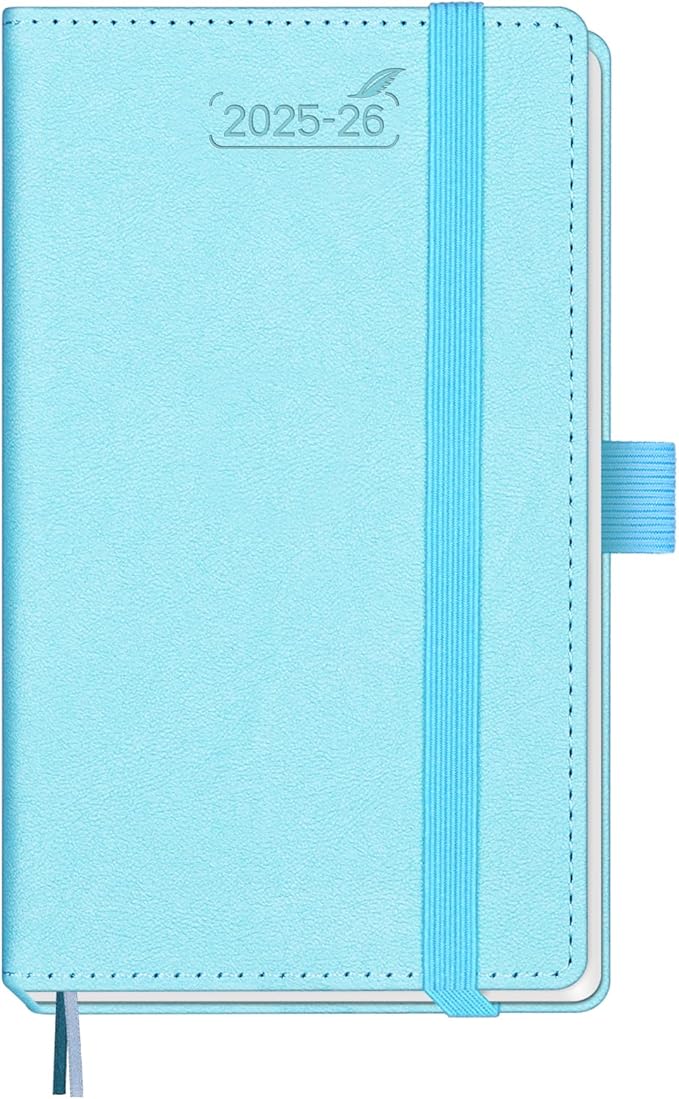 BEZEND Pocket Planner 2025-2026 Weekly and Monthly, 3.5" x 6" Academic Planner (Jul 25-Dec 26) 18-Month Mid-Year Calendar Book, Storage Pocket, Pen Holder, PU Leather Hardcover - Sky Blue-DeskLoop Office