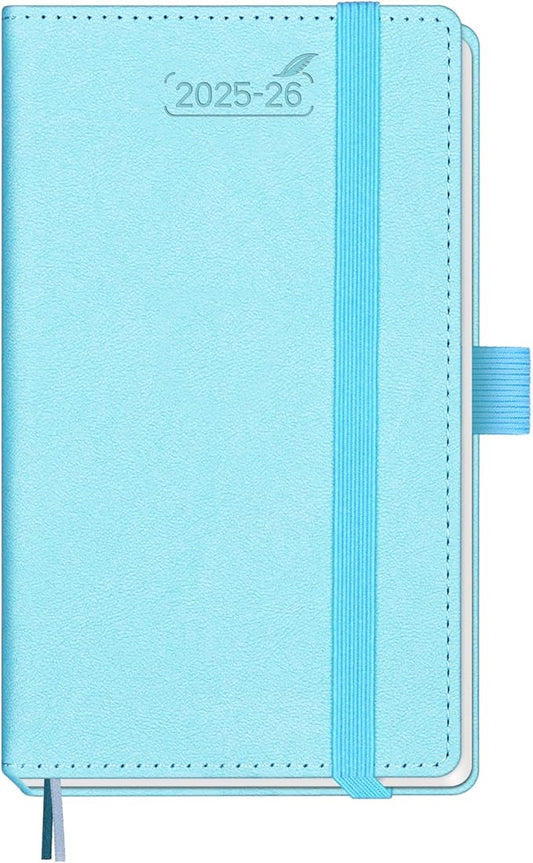 BEZEND Pocket Planner 2025-2026 Weekly and Monthly, 3.5" x 6" Academic Planner (Jul 25-Dec 26) 18-Month Mid-Year Calendar Book, Storage Pocket, Pen Holder, PU Leather Hardcover - Sky Blue-DeskLoop Office