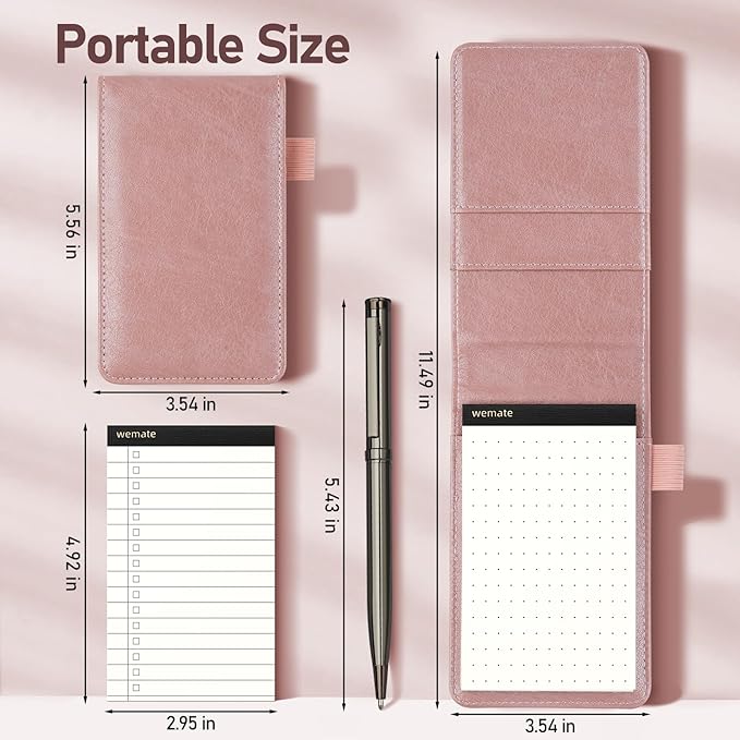 WEMATE 10 Pieces Small Notepad Holder Set Pocket Notebook - Included Mini Pocket Notepad Holder Set with 8 Memo Book Refills and Metal Pen for Meetings, Daily Records, and Notes 3 x 5 Inch (Rose Gold)-DeskLoop Office
