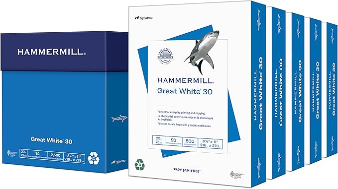 Hammermill Printer Paper, Great White 30% Recycled Paper, 8.5 x 11 - 5 Ream (2,500 Sheets) - 92 Bright, Made in the USA-DeskLoop Office