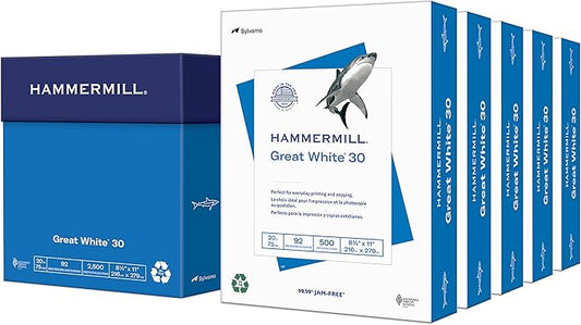 Hammermill Printer Paper, Great White 30% Recycled Paper, 8.5 x 11 - 5 Ream (2,500 Sheets) - 92 Bright, Made in the USA-DeskLoop Office