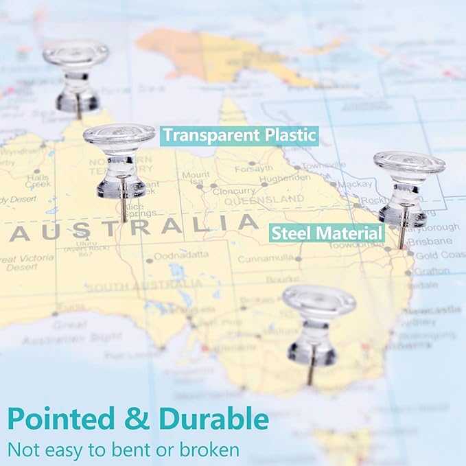 Outus 100 Pcs Giant Push Pins Large Thumb Tacks Plastic Heads 1 Inch Jumbo Push Pins for Cork Board Map Posters Office School(Clear)-DeskLoop Office