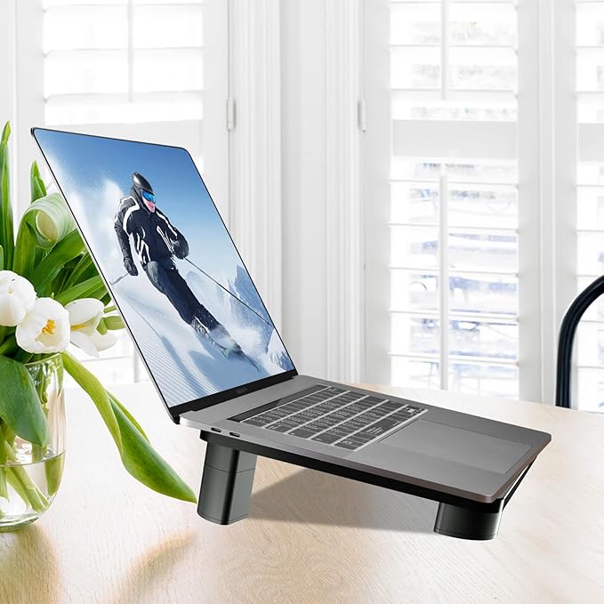Pholiten Monitor Stand Riser 3 Height Adjustable, Desk Organizer for Monitor with Airflow Vents, Laptop Stand for Desk, Up to 44lbs-DeskLoop Office