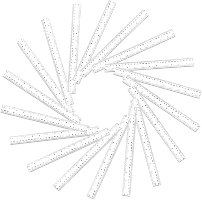 Koogel 40 PCS Plastic Straight Rulers, Plastic Measuring Tool, 12 Inch Shatterproof Clear Ruler Bulk for Classroom with Centimeters and Inches for Student, Kids, School, Office, Home-DeskLoop Office