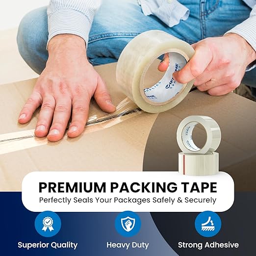 6 Rolls | 2.4 mil Clear | 65 Yards Each (390 Yards Total) | 2" Premium Packing Tape Heavy Duty Packaging Tape for Shipping Moving Stronger Thicker-DeskLoop Office