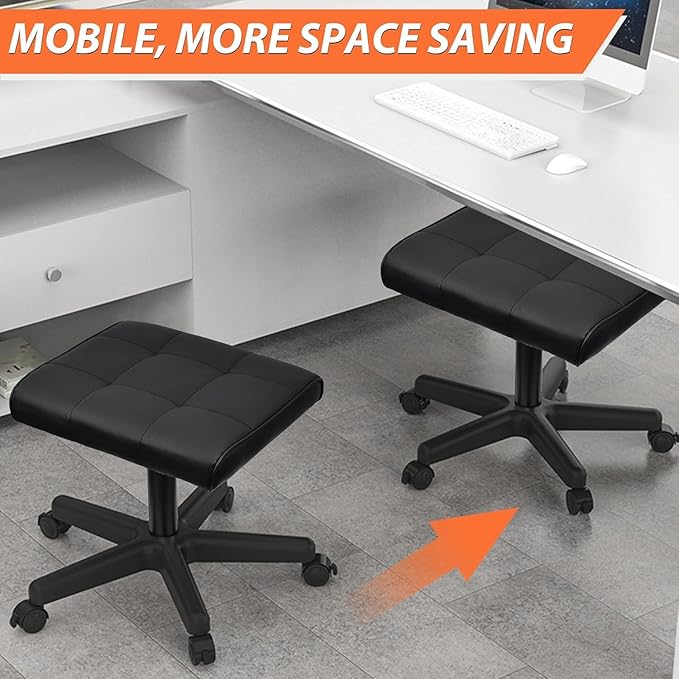 Footrest Under Desk Leg Rest Ottoman Adjustable Height Foot Stool with Wheels Leather Footrest for Home Office-DeskLoop Office