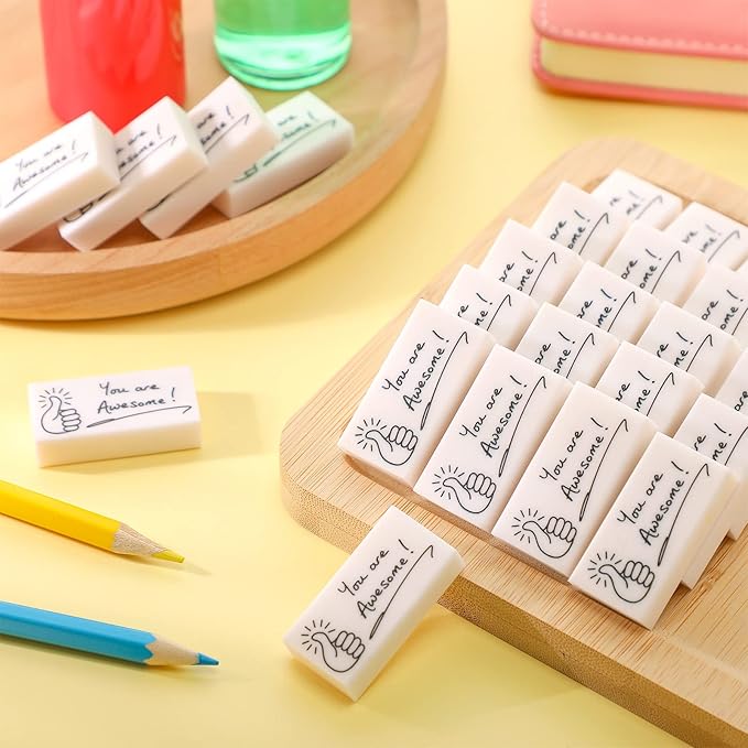 Fuutreo 200 Pcs Welcome Back to School Gifts for Students Inspirational Pencil Erasers Bulk You are Awesome White Cute Fun Erasers First Day of School Gifts Classroom Prizes from Teachers-DeskLoop Office