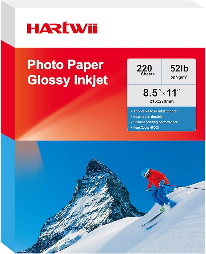 220 Pack Photo Paper Glossy Inkjet 8.5x11 inches 52lb 200Gsm Letter Size for Dye Ink Printers-DeskLoop Office