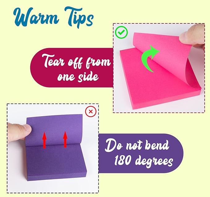(6 Pack) Sticky Notes Pads,600 Super Adhesive Sticky Notes,3 x 3 Self Sticky Pads,600 Sheets Bulk Notepads,6 Colors Notes Post,Bright Colors Sticky Notepads Easy to Post for Office,Home,School-DeskLoop Office
