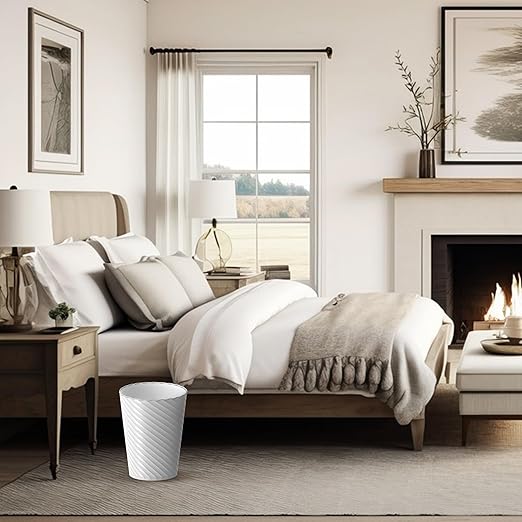 Bathroom Trash Can, 8 Pack 1.8 Gallons Small Trash Can with Trash Bags, Bathroom Garbage Can, Plastic Trash Bin, Round Waste Basket for Bedroom, Office, Kitchen, Room, Compact Space (White)-DeskLoop Office