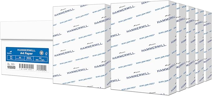 Hammermill A4 Paper, 20 lb Copy Paper (210mm x 297mm) - 10 Ream (5,000 Sheets) - 92 Bright, Made in the USA, 105500C-DeskLoop Office