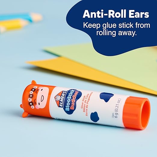 Elmer's BlooStick Buddies Glue Sticks, Disappearing Blue Glue Stick, Anti-Roll Cap, 6g, 48 Count-DeskLoop Office