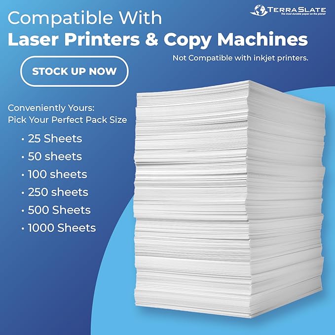 TerraSlate Waterproof, Durable, Rip-Proof Paper, 1,000 Sheets, 5 Mil (24lb Bond), 8.5” x 11”, Laser Printer and Copy Machine Compatible-DeskLoop Office