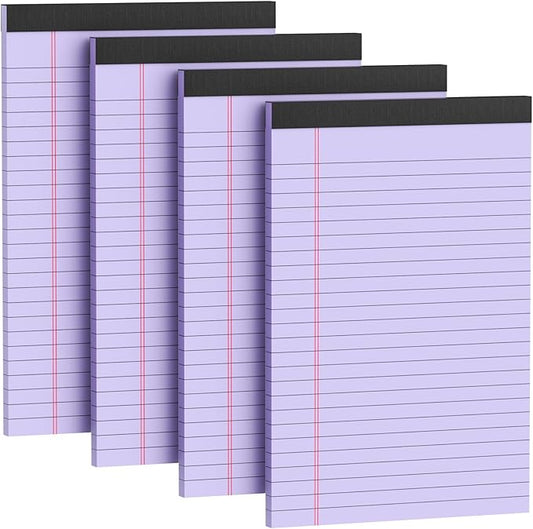 4 Pack Note Pads 5 x 8 Inch Purple Small Legal Pads 5 x 8 Colored Notepad 5 x 8 Perforated Writing Pads Lined Paper Pads College Ruled Pad Paper 30 Sheets Notebook for Study, To-Do Lists, Office-DeskLoop Office