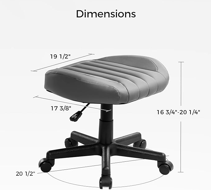 EUREKA ERGONOMIC Height Adjustable Foot Stool,19x18'' Large Seat Under Desk Footrest,Swivel Rolling Chair W Sturdy Wheels,Ottoman Stool Simple Meeting Chair for Home Office,Grey-DeskLoop Office