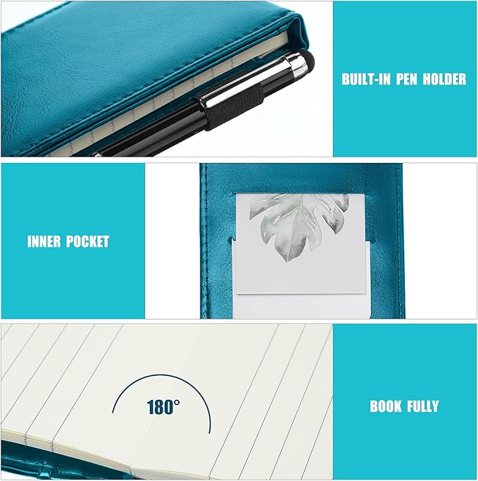 Outus 10 Pcs Pocket Notebook with Pen Set Included Mini Pocket Notepad Holder with 50 Lined Sheets, Metal Pen, 8 Pcs 3 x 5 Inch Memo Book Refills, 30 Lined Paper Per Note Pad (Sky Blue)-DeskLoop Office