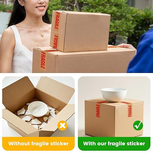ADHES Fragile Tape, Biodegradable Kraft Paper Tape - 2in x 55yds, 3 Rolls, Strong Adhesive, Eco-Friendly Paper Packing Tape for Shipping & Moving, Heavy Duty Protection for Fragile Items-DeskLoop Office