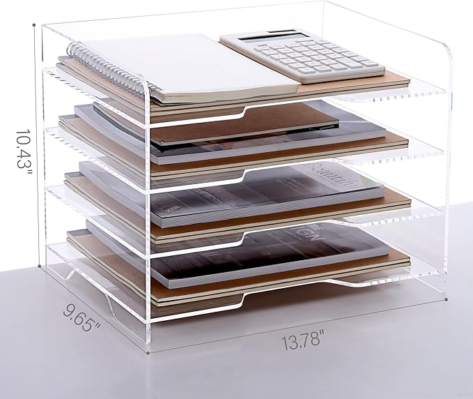 SANRUI Acrylic Paper Organizer Letter Tray for Desk, 4 Tier Enlarged File Sorter,Clear File Holder Desktop Shelf Document Storage for School Office Home-DeskLoop Office