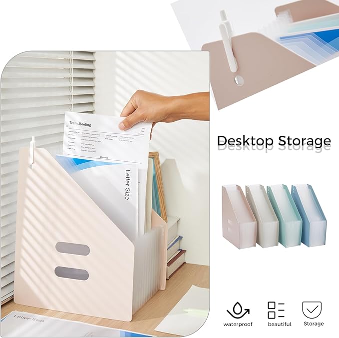 2-Piece Vertical Accordion Folder Manager, 13 Grid Expansion Pages, Vertically Opened Storage Bag for organizing Materials, School, Home, and Office letterhead, Green-DeskLoop Office