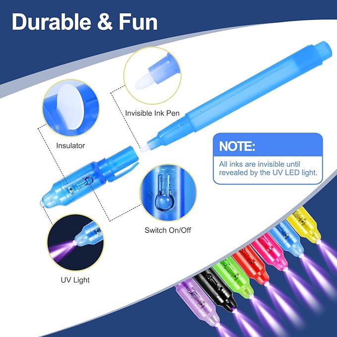 28 Pcs Invisible Ink Pens with UV light for kids, Word Search & Maze Activities Cards Included, Education & Party Favors, End of School Year Gift, Birthday,Halloween, Christmas, Goodie bag stuffers-DeskLoop Office