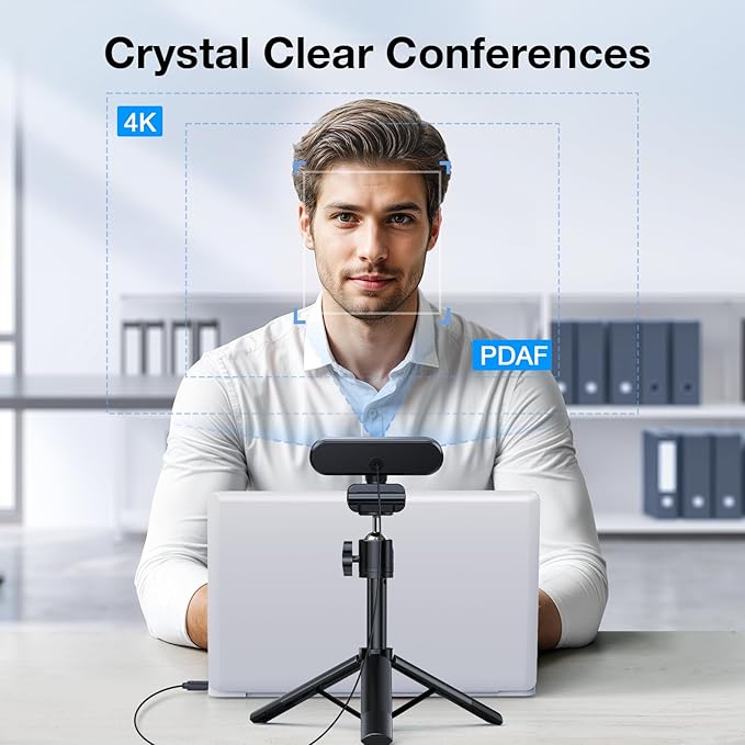 EMEET NOVA 4K Webcam with Tripod - 4K UHD, PDAF Autofocus, Adjustable Heights with 360° Swivel Head, 2 Noise-Cancelling Mics, USB Plug&Play, Privacy Cover, Ideal for Online Meetings&Live Streaming-DeskLoop Office