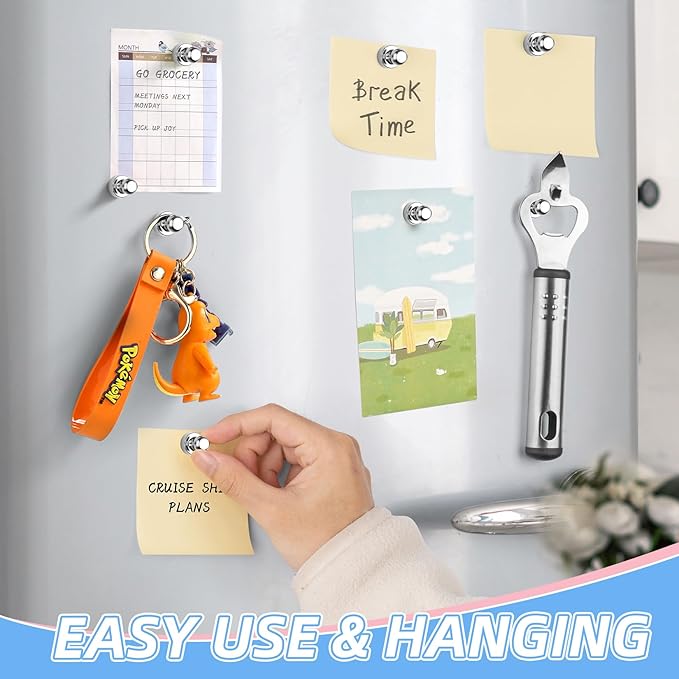 VNDUEEY 20Pcs Fridge Magnets Refrigerator Magnets, Strong Whiteboard Magnets, Small Push Pin Magnets for Whiteboard, Kitchen, Office, Classroom and Map, Silver-DeskLoop Office