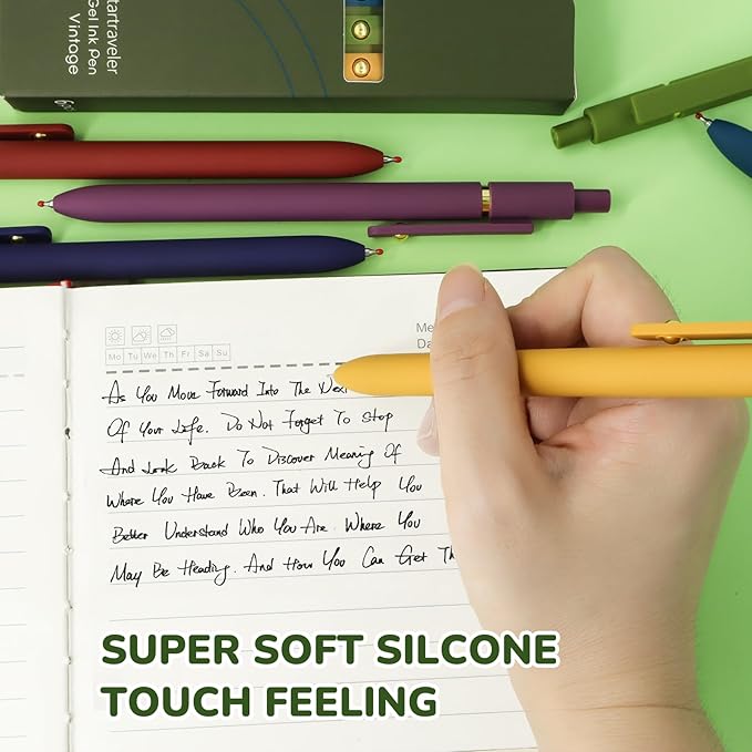 Gel Pens, 6 Pcs Black Ink Pens for Women, 0.5mm Fine Point Smooth Writing Pens, High-End Series Retractable Pens for Journaling Note Taking (6 Pcs Gold Vintage)-DeskLoop Office