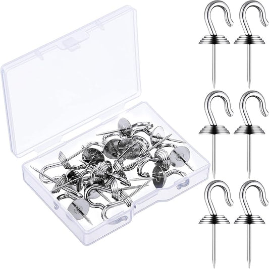 Hotop 30 Pieces Push Pin Wall Hooks Metal Thumb Tack Hangers Iron Alloy Nail Decorative Picture Hooks for 20 Lbs Home Office School Party Supply (Silver)-DeskLoop Office