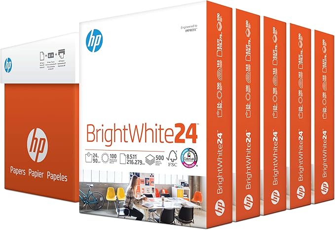 HP Printer Paper | 8.5 x 11 Paper | BrightWhite 24 lb | 5 Ream Case - 2500 Sheets |100 Bright | Made in USA - FSC Certified | 203000C-DeskLoop Office