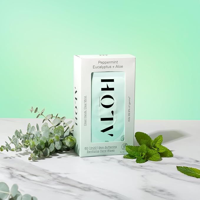ALŌH Peppermint Eucalyptus + Aloe Sanitizing Hand Wipes - Clean Hands, Clear Mind On The Go Sanitizer for Kids and Adults - Travel Size 3 Pack 20ct Wipes (60 Wipes)-DeskLoop Office