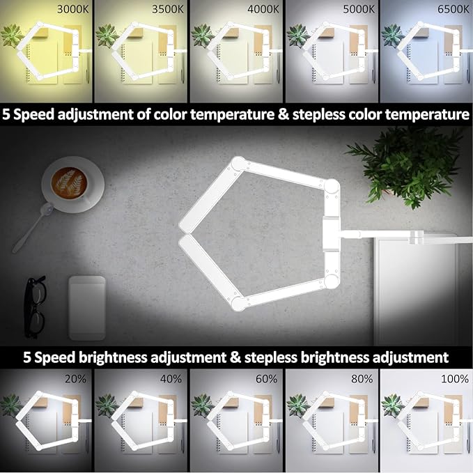 LED Desk Lamp for Home Office, 41.5" White Clip on Architect Desk Lamp with Clamp, 24W Adjustable Dimmable Bright Swing Arm Eye Care LED Table Light Clamp on Office Lighting-DeskLoop Office