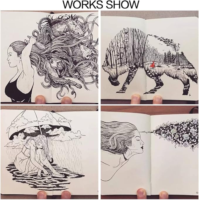 Set of 10 Black Micro-Pen Fineliner Ink Pens, Anti-Bleed & Waterproof Archival ink,Brush & Calligraphy Tip Nibs - Artist Illustration, Office Documents, Scrapbooking, Technical Drawing-DeskLoop Office