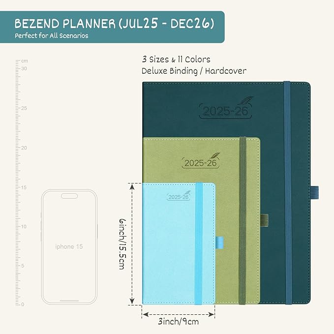 BEZEND Pocket Planner 2025-2026 Weekly and Monthly, 3.5" x 6" Academic Planner (Jul 25-Dec 26) 18-Month Mid-Year Calendar Book, Storage Pocket, Pen Holder, PU Leather Hardcover - Sky Blue-DeskLoop Office