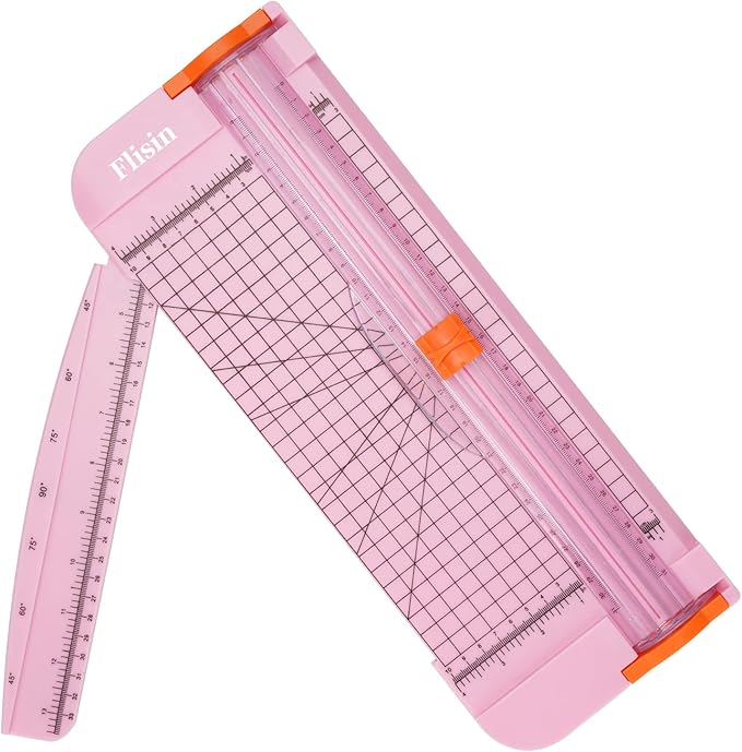 Paper Cutter,Portable Paper Slicer,12 Inch Paper Trimmer Scrapbooking Tool with Automatic Security Safeguard and Side Ruler for Craft Paper,A4 Paper,Coupon, Label and Cardstock (Pink)-DeskLoop Office