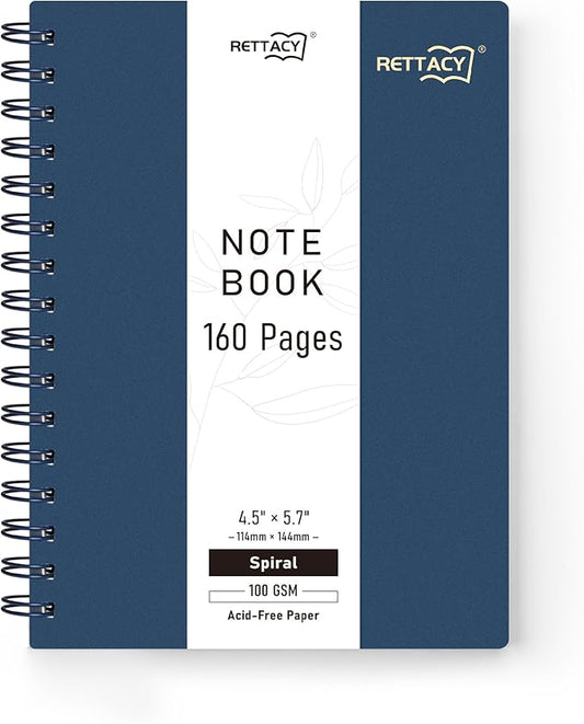 RETTACY Pocket Journal Notebook, 160 Lined Pages, A6 Mini Small Size (4.5" × 5.7"), for Work, Journaling, Writing, 100 GSM Thick Paper, Spiral-bound, Flexible Plastic Cover (Navy Blue)-DeskLoop Office