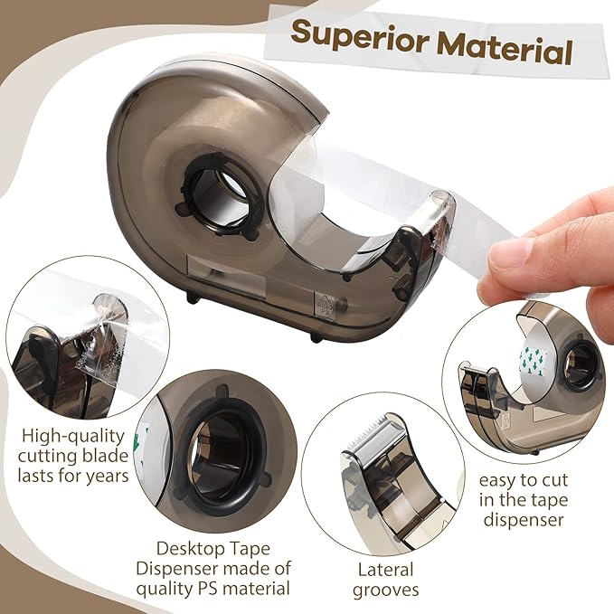 Sabary 50 Pcs Handheld Tape Dispenser Desktop Adhesive Cutter Transparent Plastic Refillable Dispenser Lightweight and Portable Manual Use Adhesive Holder for Home Packing, No Tape Included-DeskLoop Office