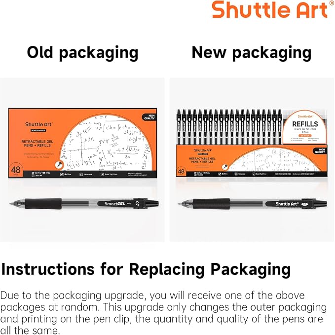 Shuttle Art Black Gel Pens, 48 Pack Retractable Medium Point Rollerball Gel Ink - Image 9