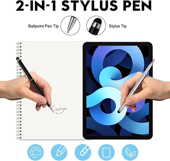 15 Pack Stylus Pens for Touch Screens Stylus Pen Compatible with Phone Tablets Kindle and Black Ink Ballpoint Pens-2 in 1 Stylists pens for Touch Screens (Silver & Black)-DeskLoop Office