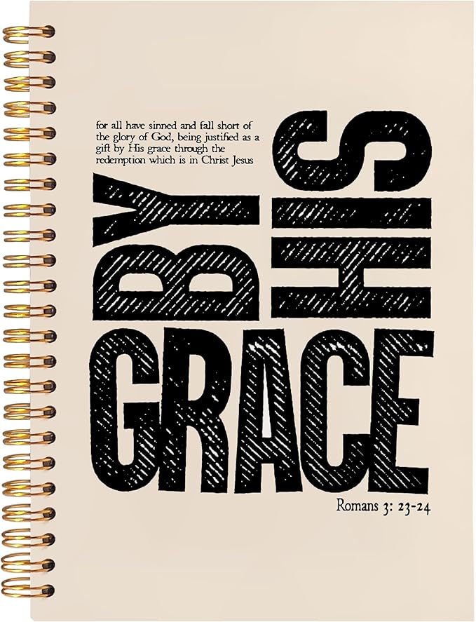 BearCake Christian Notebook Journal, Christian Gifts for Women, By His Grace Scripture Prayer Journal for Women, Bible Journaling Neutral Hardcover Spiral Notebook 5.5x8.3-DeskLoop Office
