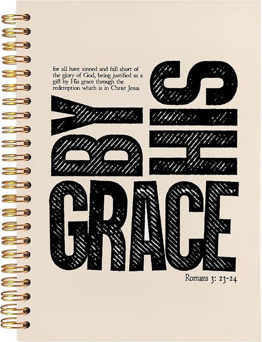 BearCake Christian Notebook Journal, Christian Gifts for Women, By His Grace Scripture Prayer Journal for Women, Bible Journaling Neutral Hardcover Spiral Notebook 5.5x8.3-DeskLoop Office
