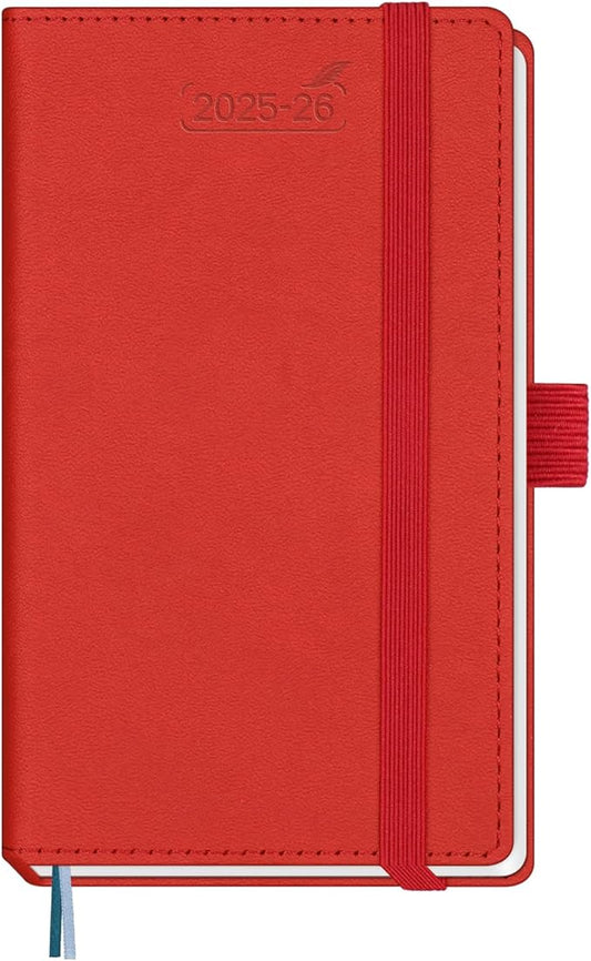 BEZEND Pocket Planner 2025-2026 Weekly and Monthly, 3.5" x 6" Academic Planner (Jul 25-Dec 26) 18-Month Mid-Year Calendar Book, Storage Pocket, Pen Holder, PU Leather Hardcover - Red-DeskLoop Office