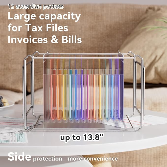 ThinkTex Plastic Expanding Hanging File Folders,12 Accordion Pockets,Large Capacity for Letter Size, Organizer for Filing Cabinet,Ideal for Tax,Contracts,Invoices,for Office,School & Home,Black-DeskLoop Office