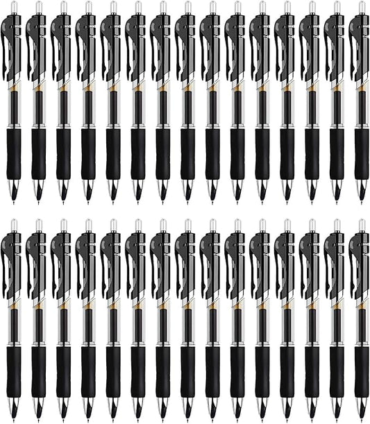 30PCS Black Retractable Gel Pens for Journaling, 0.5mm Ink Pens for School Office Suppliers, Fine Point Smooth Writing Pens. (Black)-DeskLoop Office