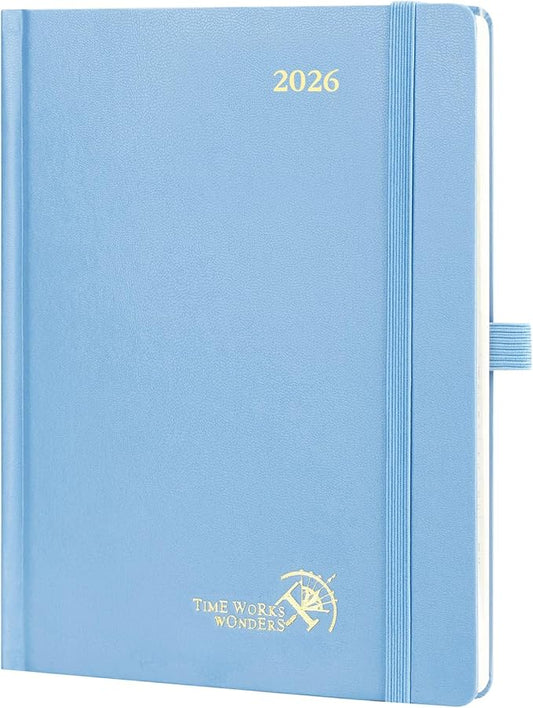 POPRUN 2026 Planner (Medium Size 8.5''x 6.5'' Hardcover) - Daily Weekly and Monthly Calendar Agenda 2026 Appointment Book with Hourly Time Slots, Monthly Tabs, 100 GSM - Haze Blue-DeskLoop Office