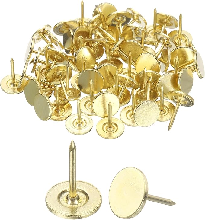 uxcell 150Pcs Upholstery Tacks, 11mmx15mm Flat Head Thumb Tack Decorative Furniture Nails Push Pins for Furniture Sofa Headboards, Gold-DeskLoop Office